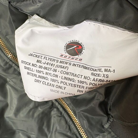 ROTHCO Green Bomber Jacket MA-1 MIL-J-6141 Mens Size XS Orange Lining - Picture 5 of 8